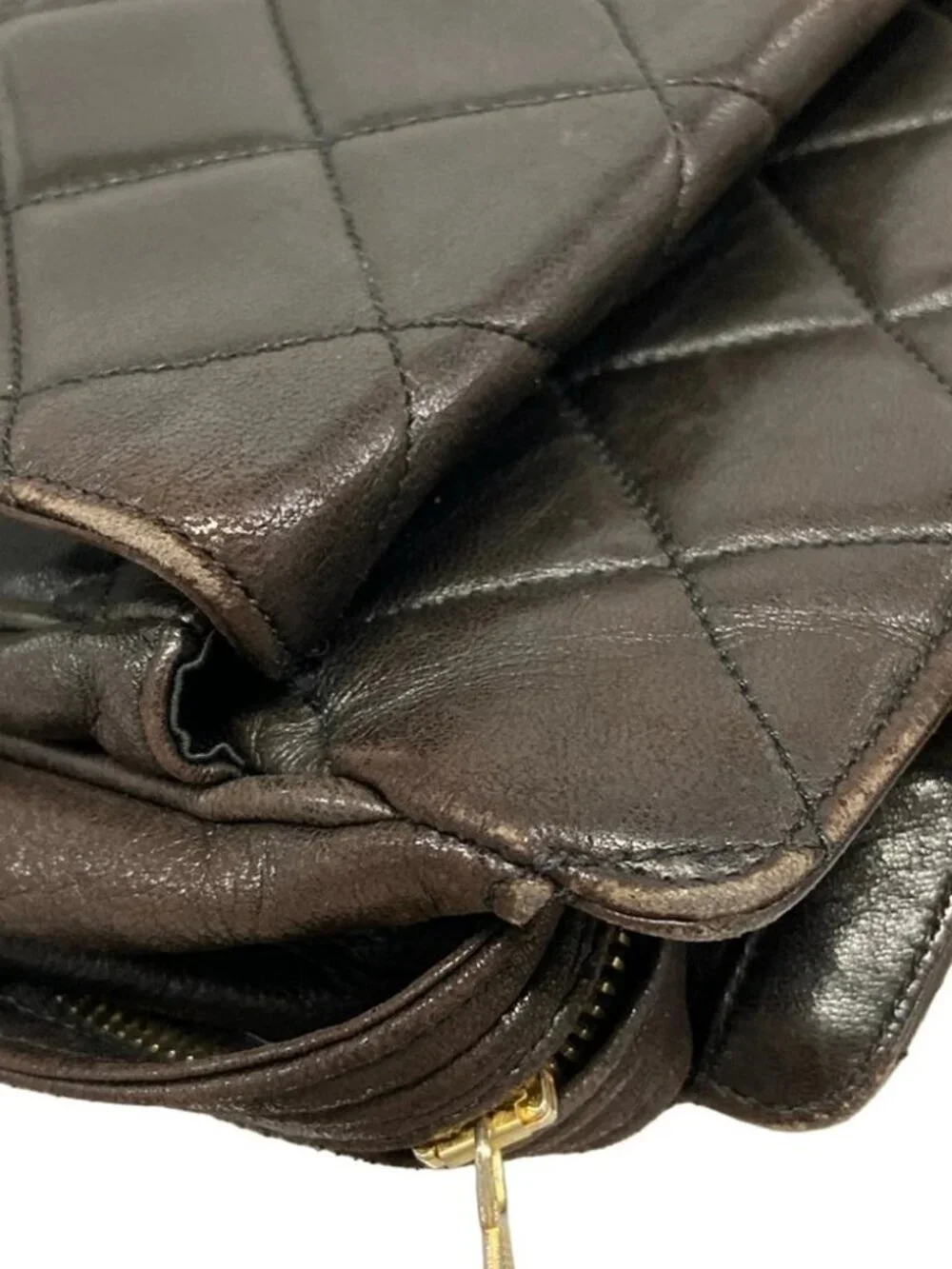 CHANEL Matelasse Dark Brown Lambskin Tote Bag Gold hardware